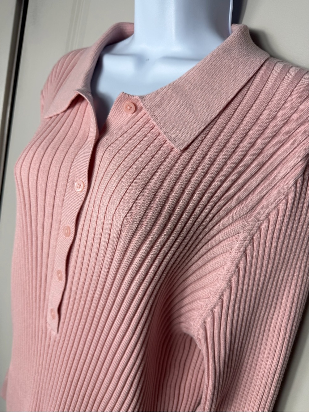 Athleta Sweet Bay Henley Ribbed Collared Neck Buttons Pullover Sweater Pink 2X - Picture 4 of 7
